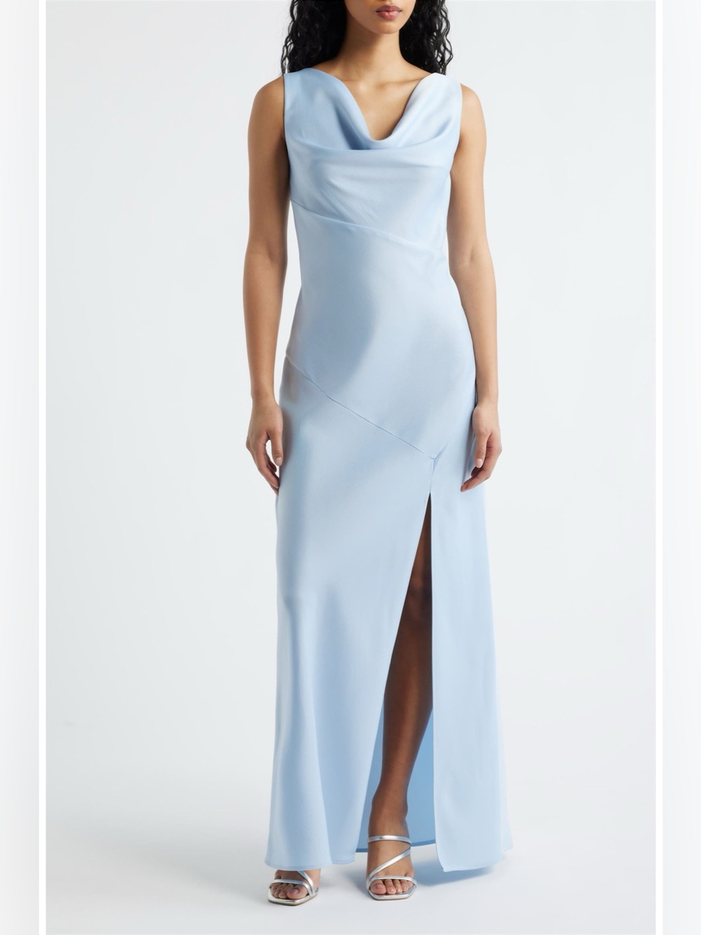 Wayf Lea Cowl Neck Satin Gown Light Blue Dress XL NWT